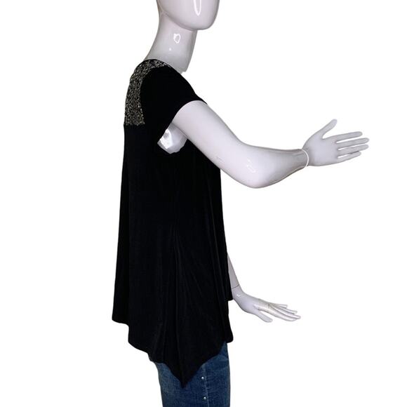 Jaclyn Smith Blouse Short Sleeve Black Asymmetric Sequence on Back Size M - Picture 3 of 10